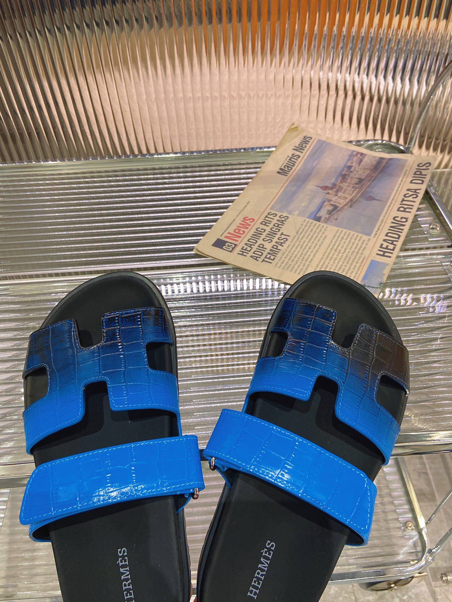CHYPRE SANDAL OMBRE BLACK COBALT CALFSKIN - 34