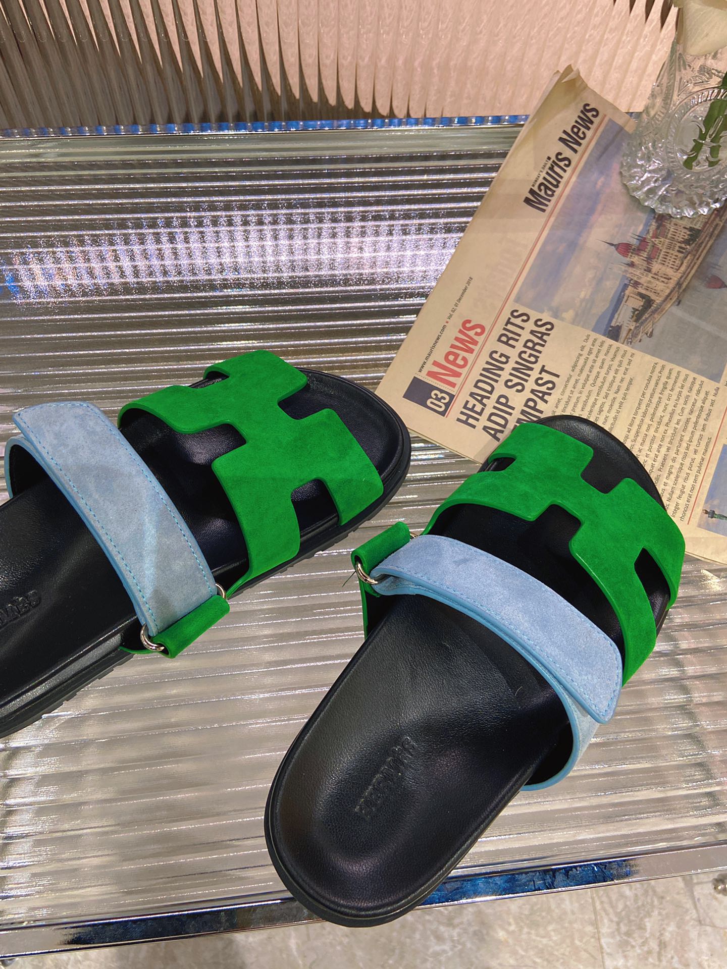 CHYPRE SANDAL GREEN MIX BLUE SUEDE - 34