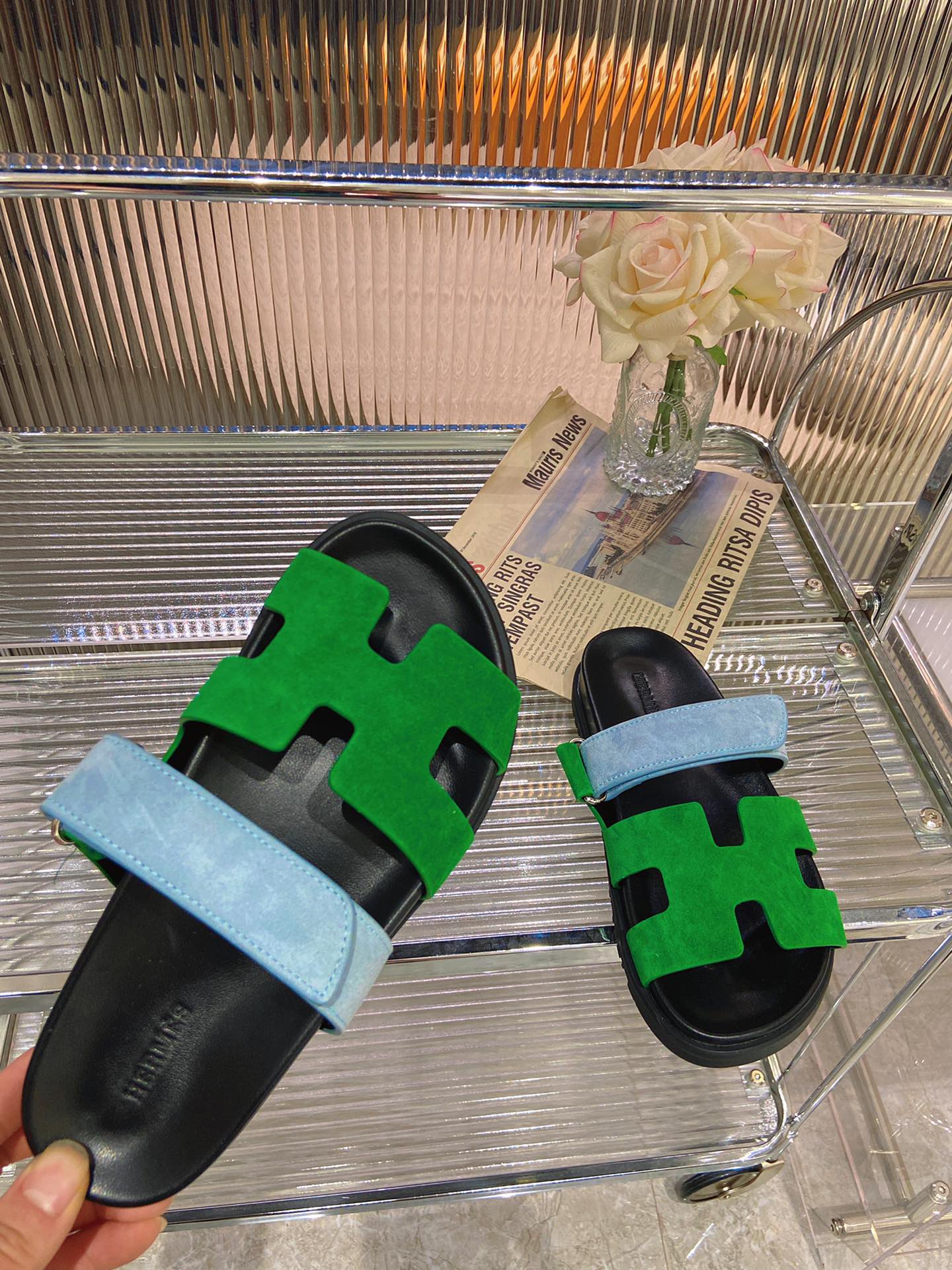 CHYPRE SANDAL GREEN MIX BLUE SUEDE - 34
