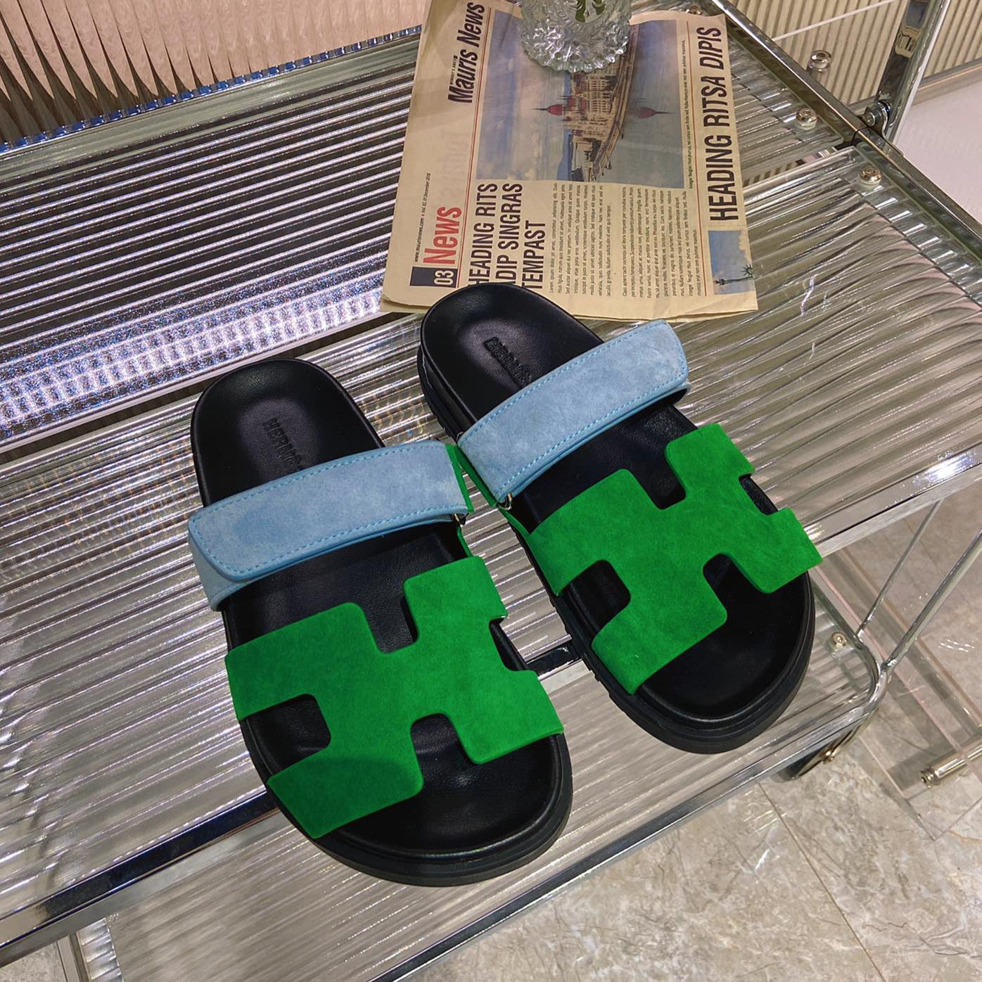 CHYPRE SANDAL GREEN MIX BLUE SUEDE - 34