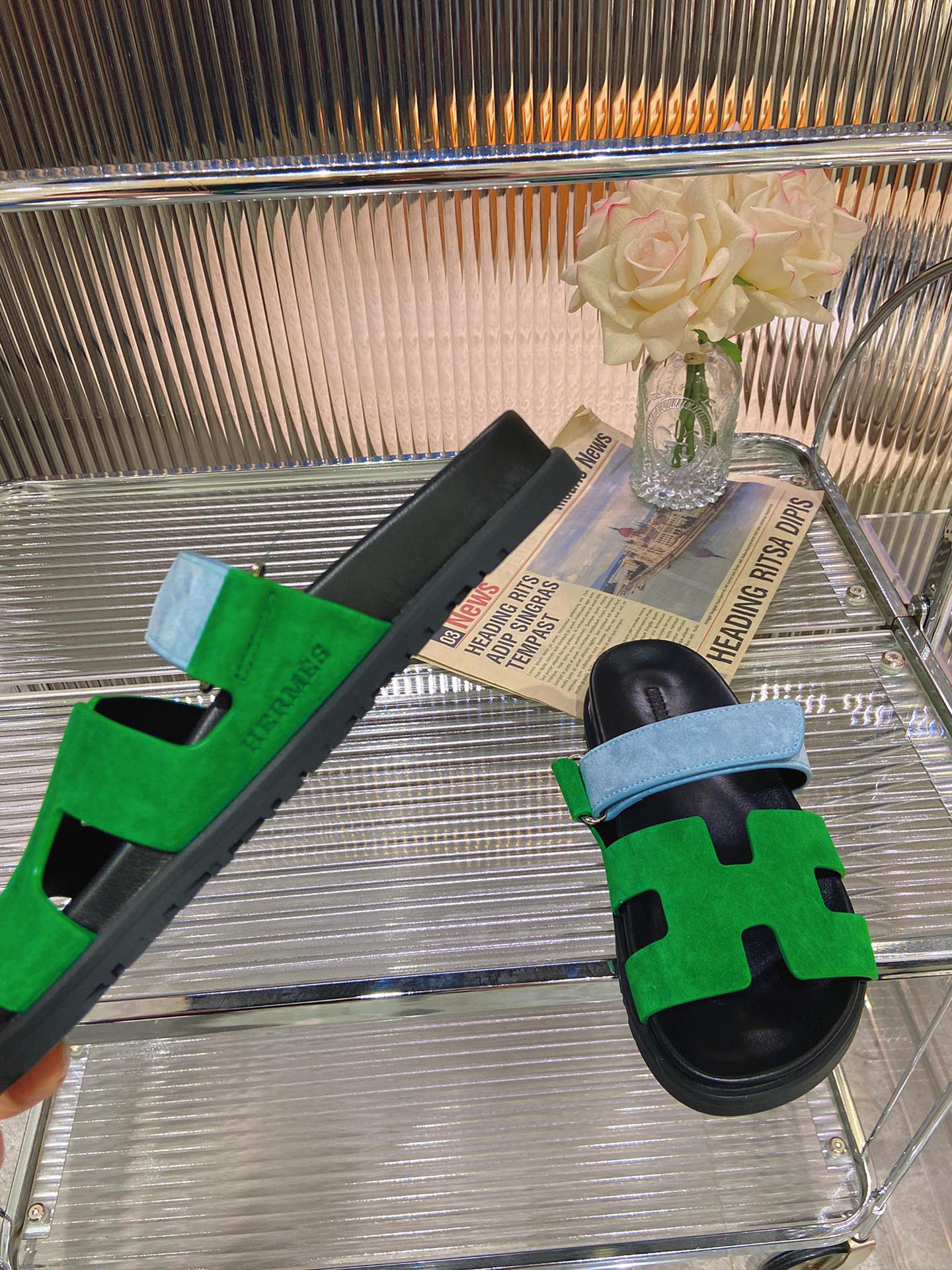CHYPRE SANDAL GREEN MIX BLUE SUEDE - 34