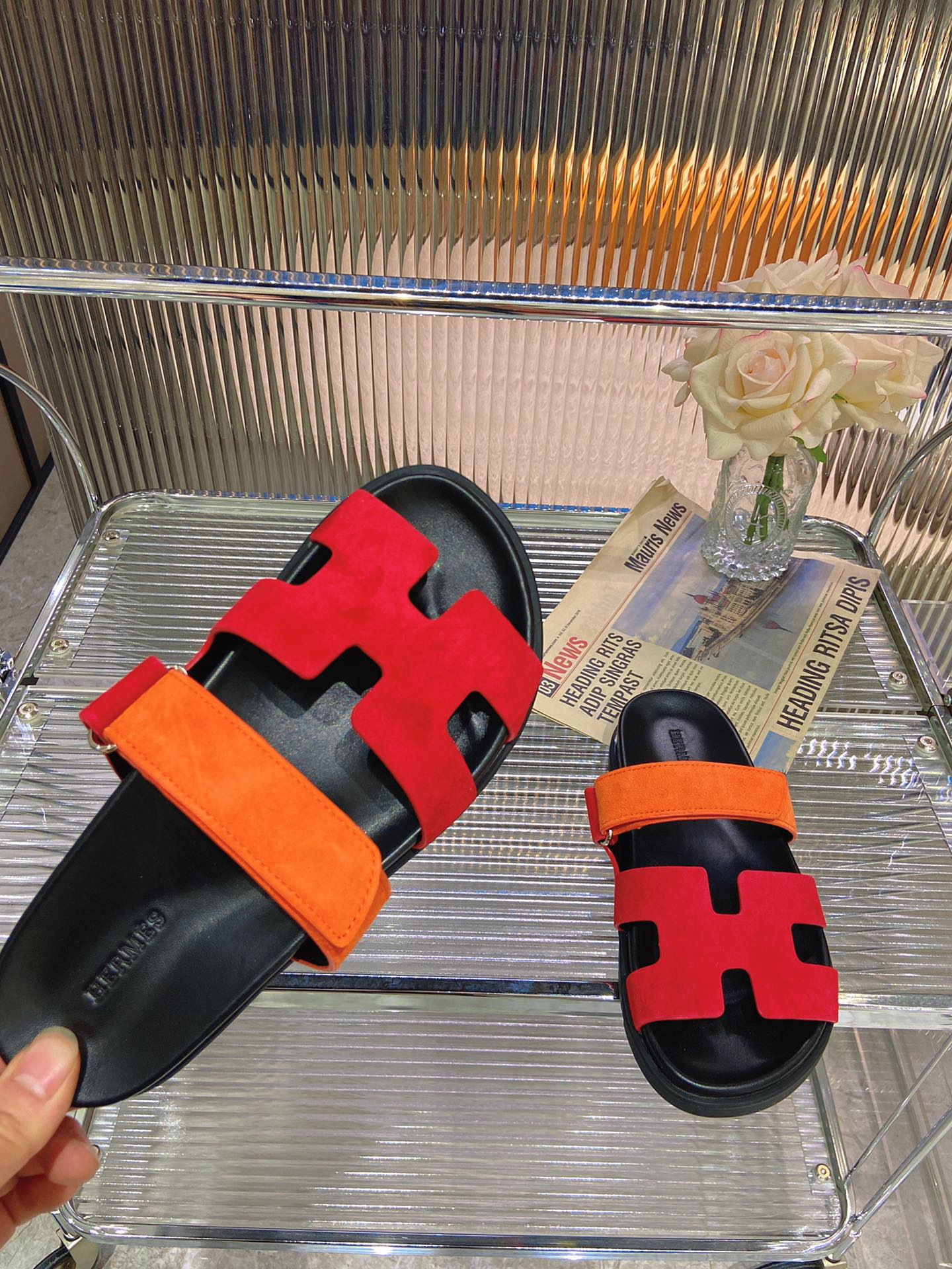 CHYPRE SANDAL RED MIX ORANGE SUEDE - 34