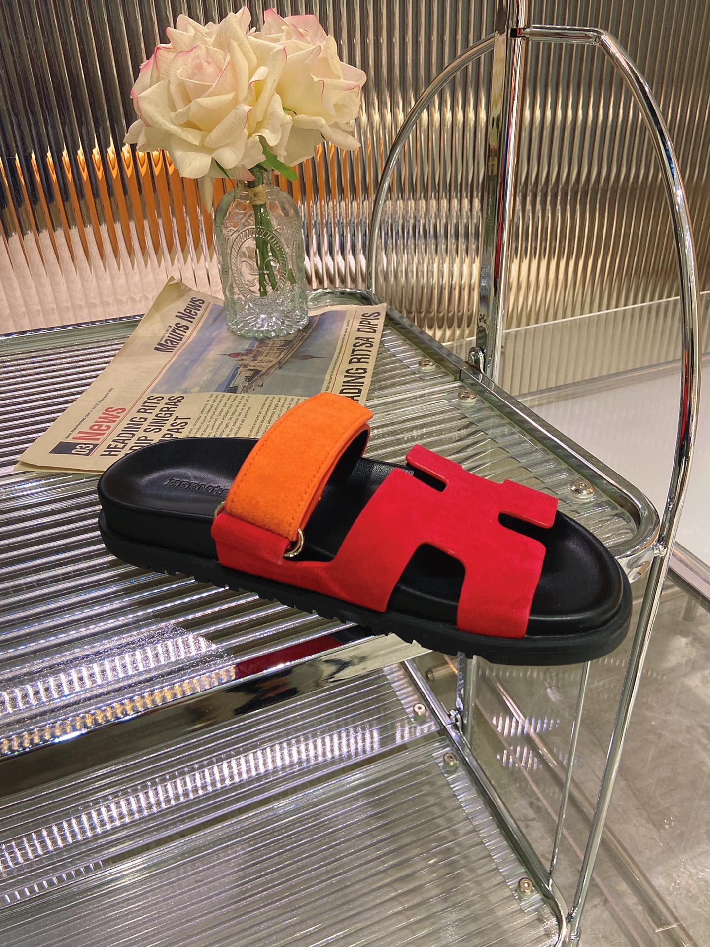 CHYPRE SANDAL RED MIX ORANGE SUEDE - 34