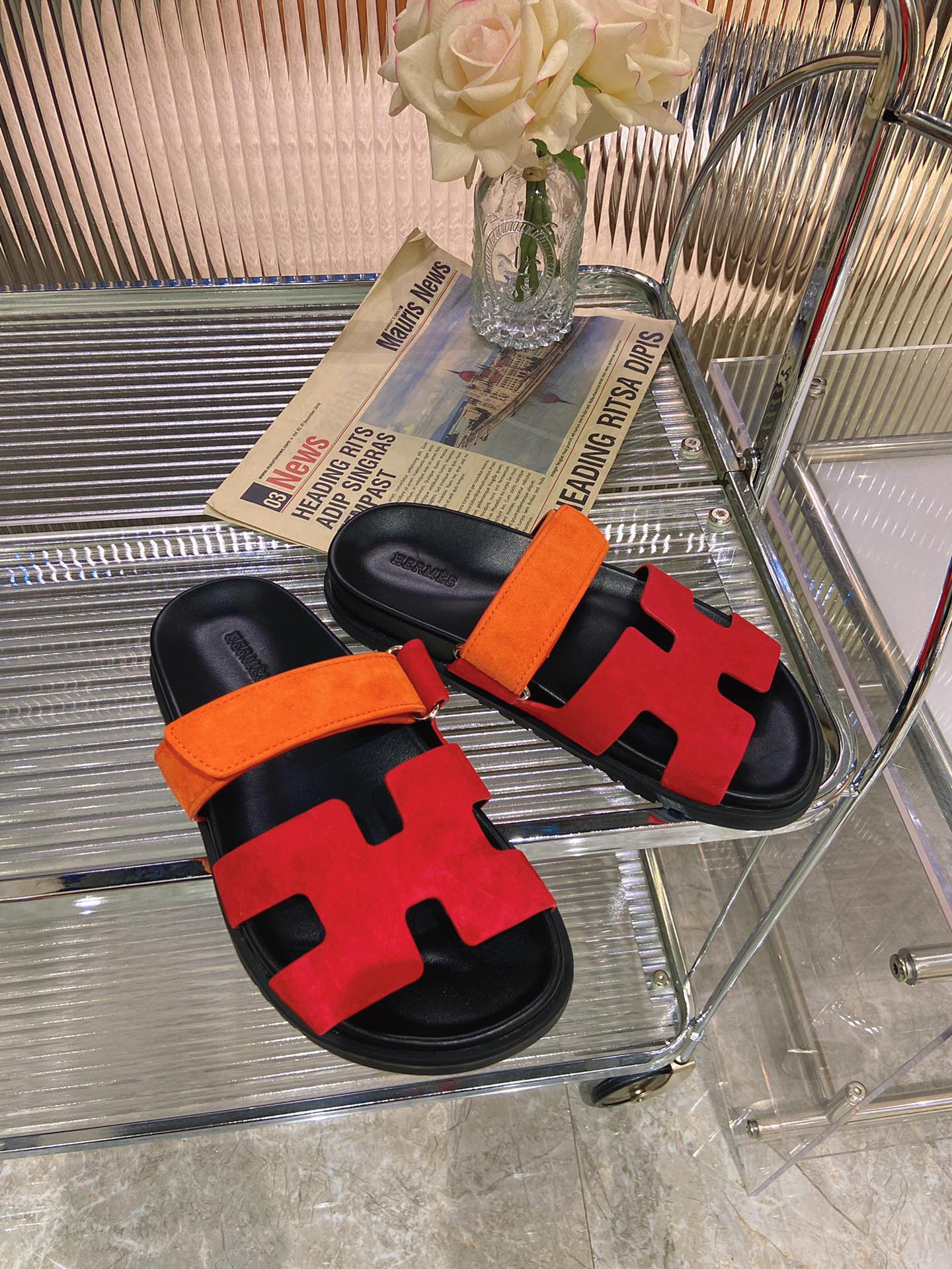 CHYPRE SANDAL RED MIX ORANGE SUEDE - 34