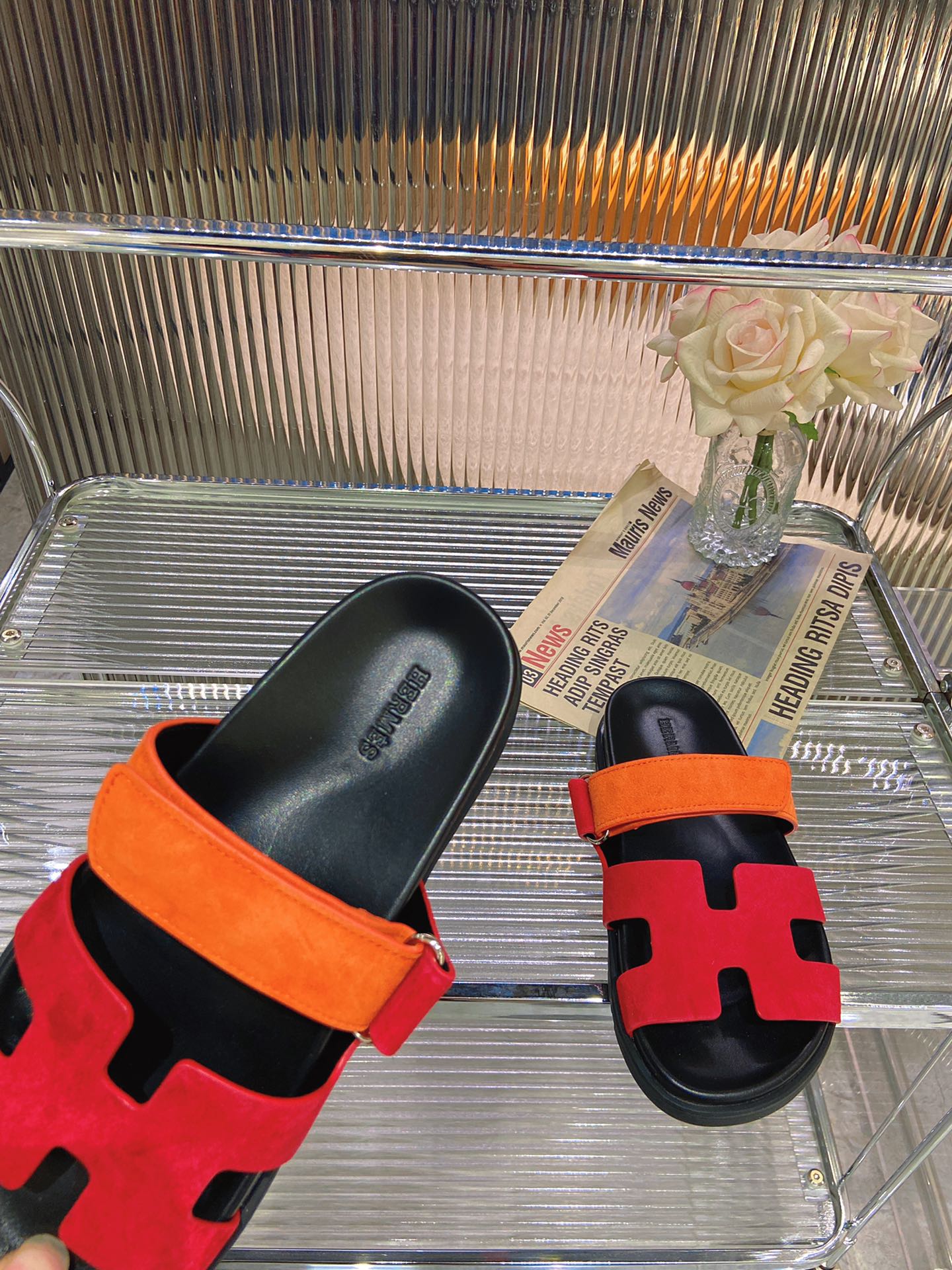 CHYPRE SANDAL RED MIX ORANGE SUEDE - 34