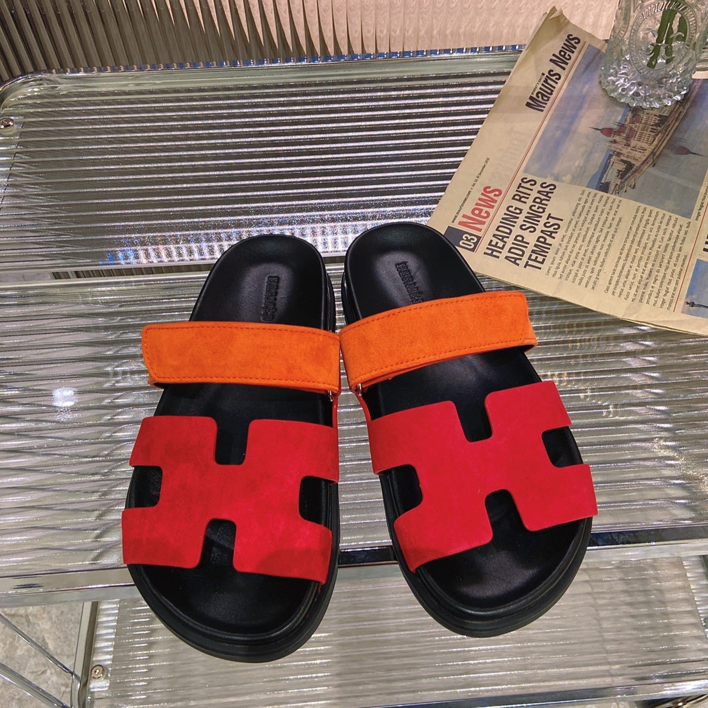 CHYPRE SANDAL RED MIX ORANGE SUEDE - 34