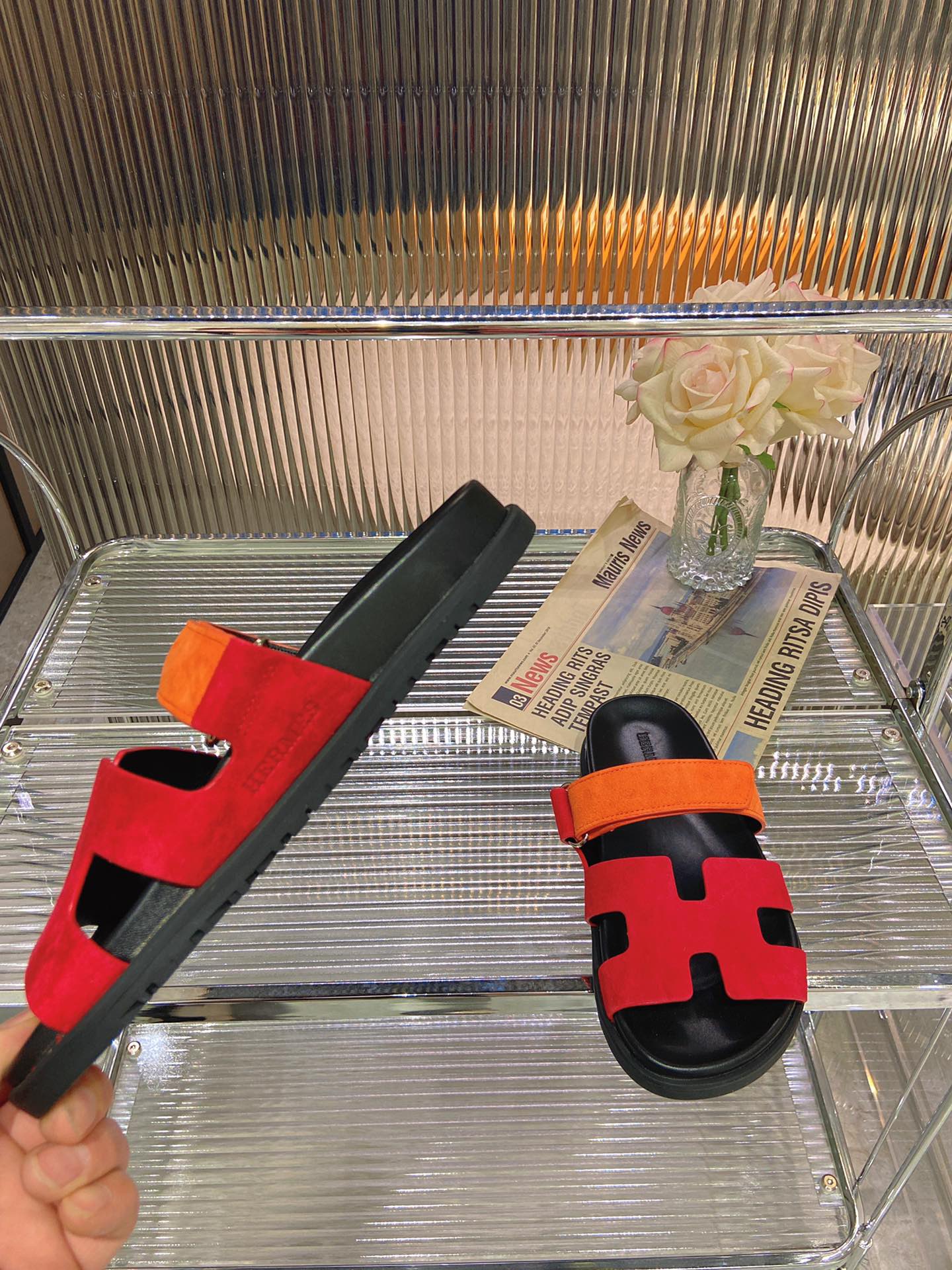 CHYPRE SANDAL RED MIX ORANGE SUEDE - 34