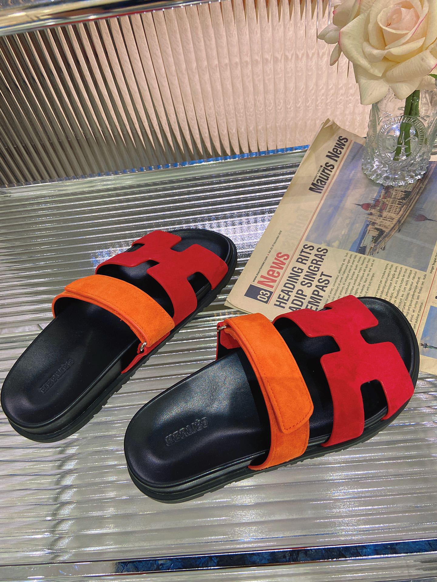 CHYPRE SANDAL RED MIX ORANGE SUEDE - 34