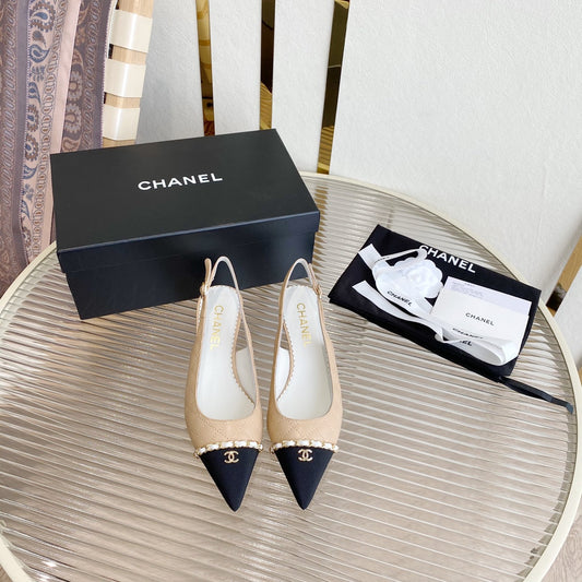 CC SLINGBACK 25S 30 MM IN BEIGE LAMBSKIN WITH SILVER HARDWARE - 35