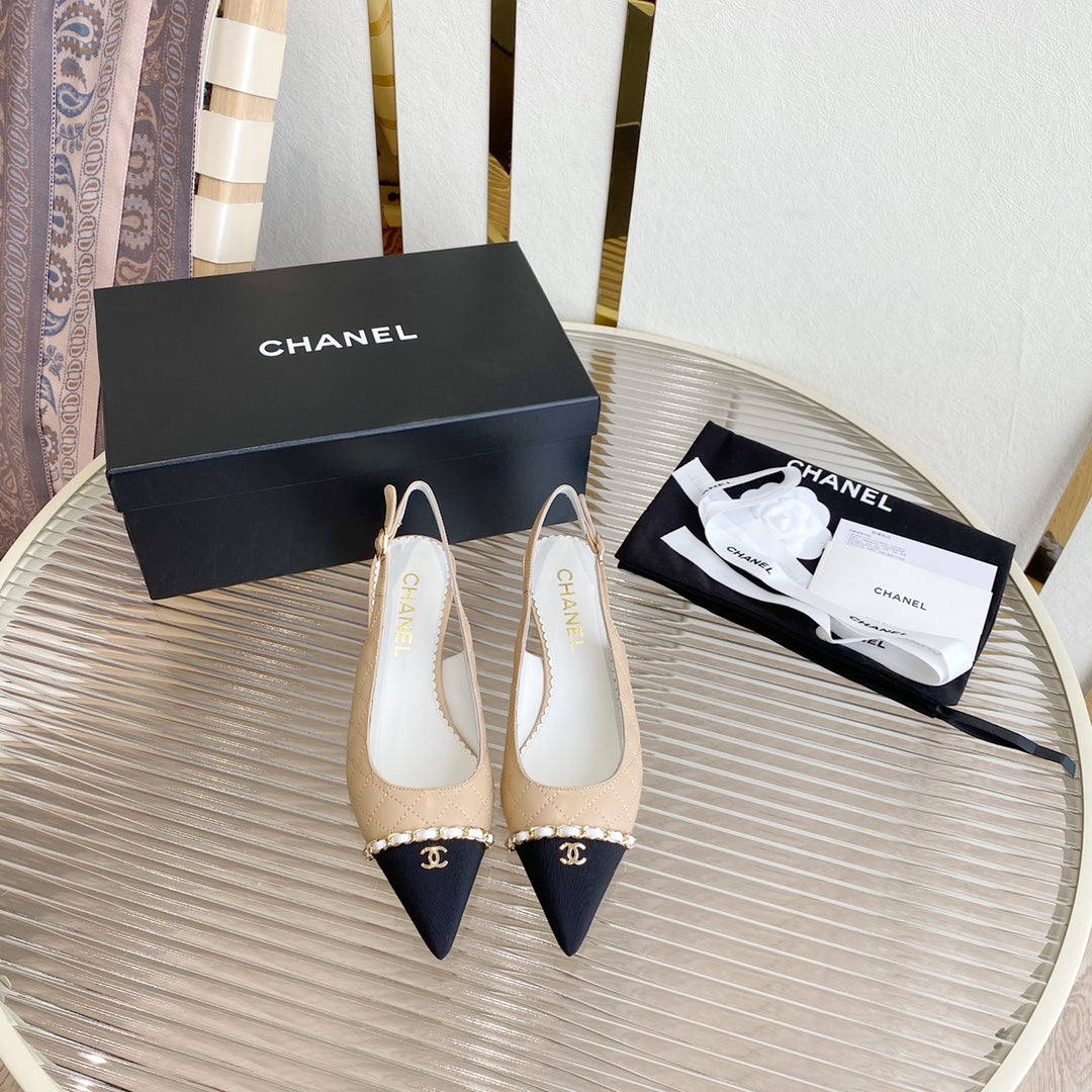 CC SLINGBACK 25S 30 MM IN BEIGE LAMBSKIN WITH SILVER HARDWARE - 35