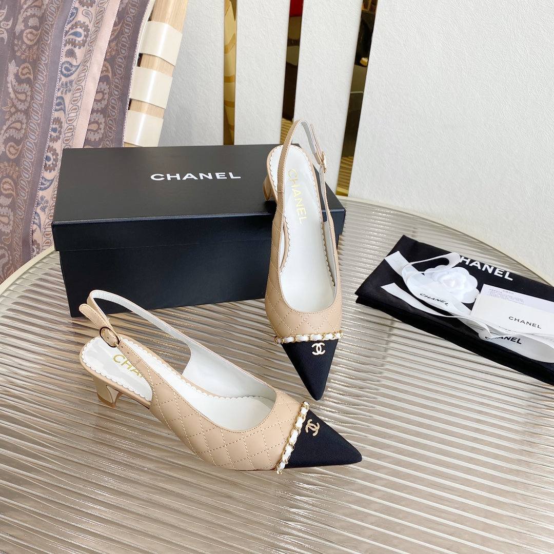 CC SLINGBACK 25S 30 MM IN BEIGE LAMBSKIN WITH SILVER HARDWARE - 35