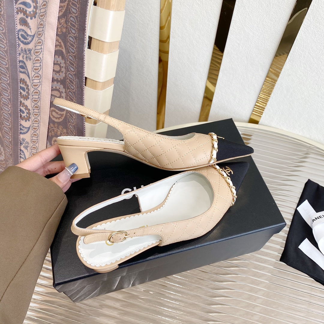 CC SLINGBACK 25S 30 MM IN BEIGE LAMBSKIN WITH SILVER HARDWARE - 35