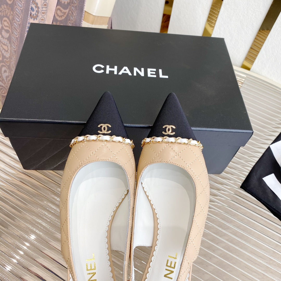 CC SLINGBACK 25S 30 MM IN BEIGE LAMBSKIN WITH SILVER HARDWARE - 35