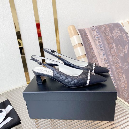 CC SLINGBACK 25S 30 ММ З ЧОРНОЇ ШКІРИ ЯГНЯТИ З СРІБНОЮ ФУРНІТУРОЮ - 35