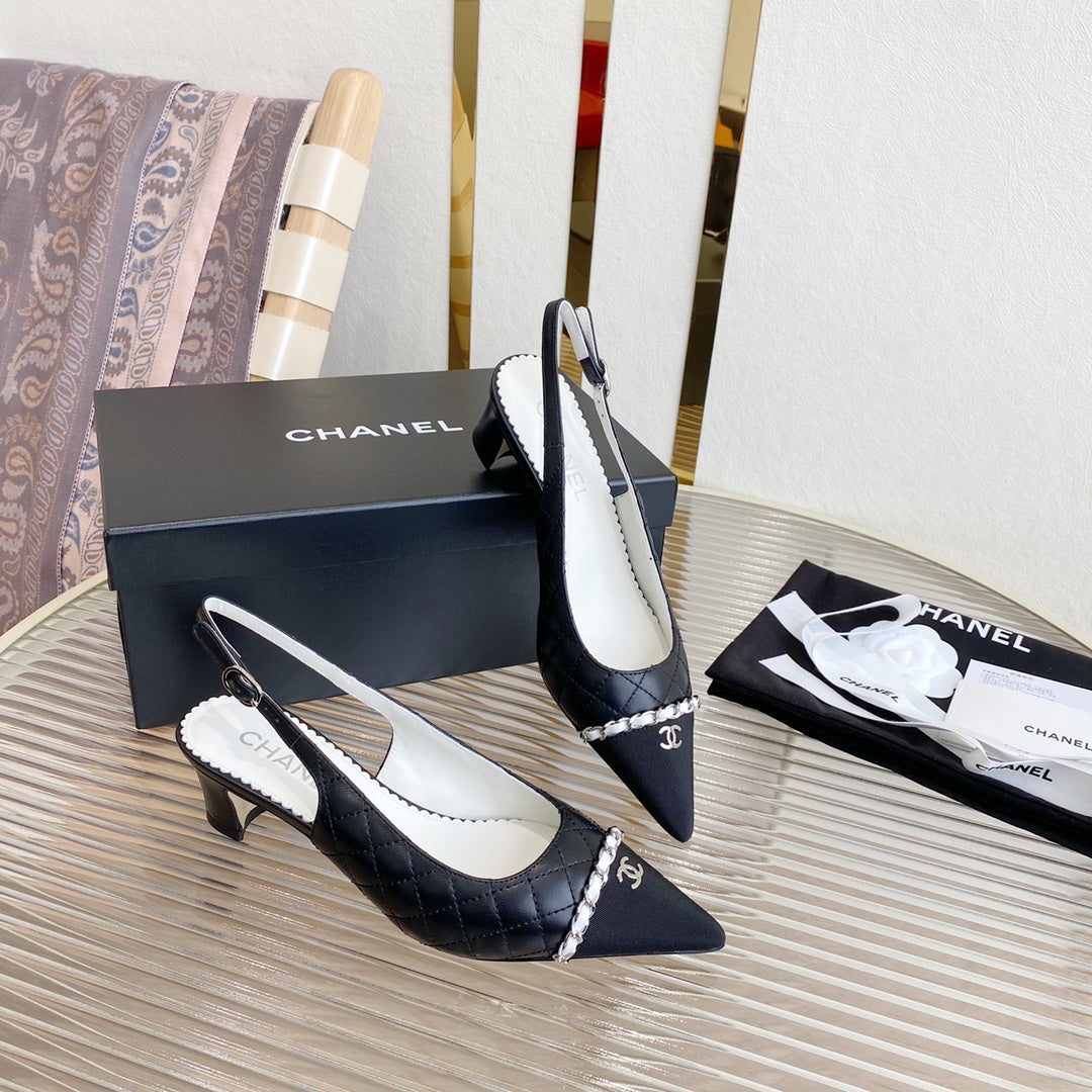 CC SLINGBACK 25S 30 MM IN BLACK LAMBSKIN WITH SILVER HARDWARE - 35