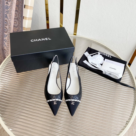 CC SLINGBACK 25S 30 MM IN BLACK LAMBSKIN WITH SILVER HARDWARE - 35