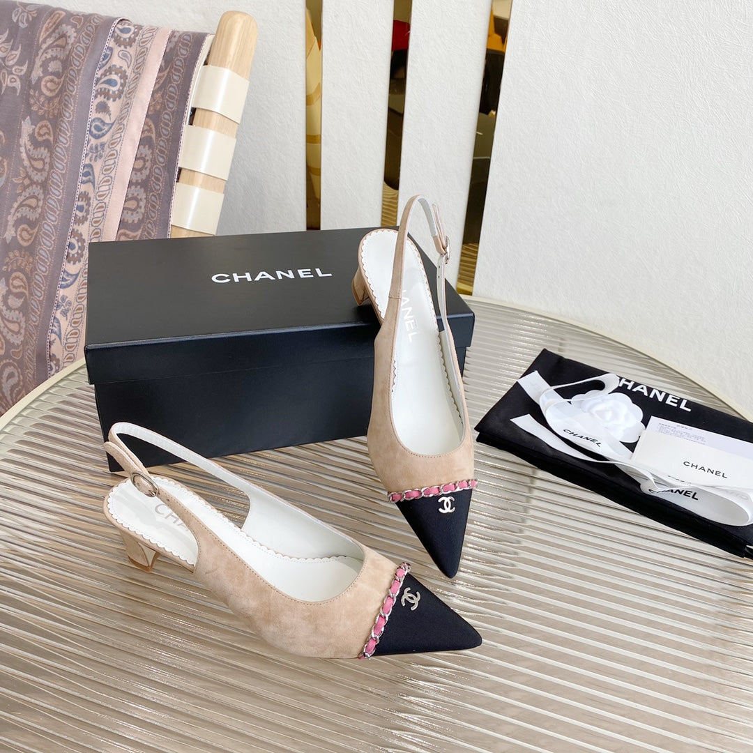 CC SLINGBACK 25S 30 MM IN NUDE PINK SUEDE WITH SILVER HARDWARE - 35