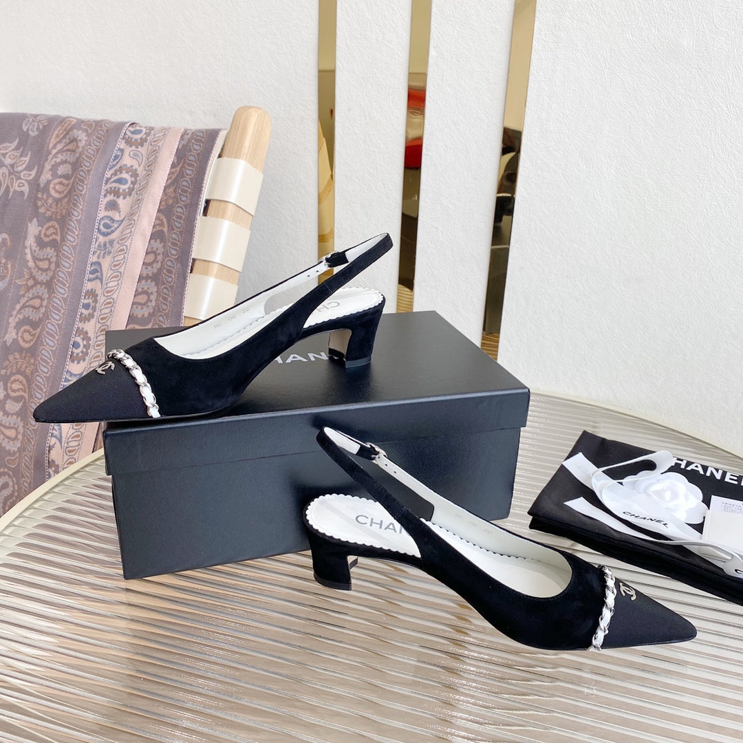 CC SLINGBACK 25S 30 MM IN BLACK SUEDE WITH SILVER HARDWARE - 35
