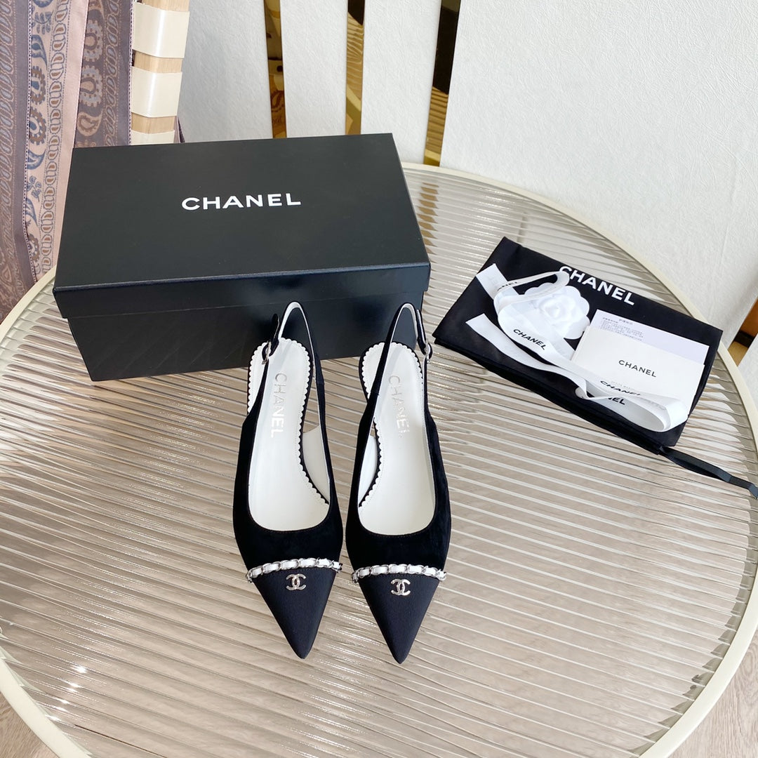 CC SLINGBACK 25S 30 MM IN BLACK SUEDE WITH SILVER HARDWARE - 35