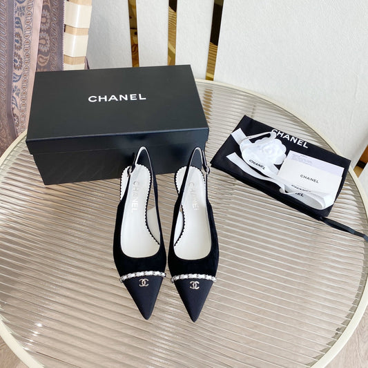 CC SLINGBACK 25S 30 MM IN BLACK SUEDE WITH SILVER HARDWARE - 35