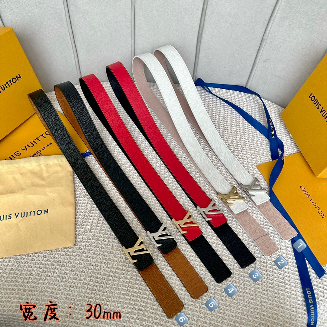 LV 30 MM BELTS IN BLACK AND BRONZE BROWN CALFSKIN SILVER HARDWARE - 30