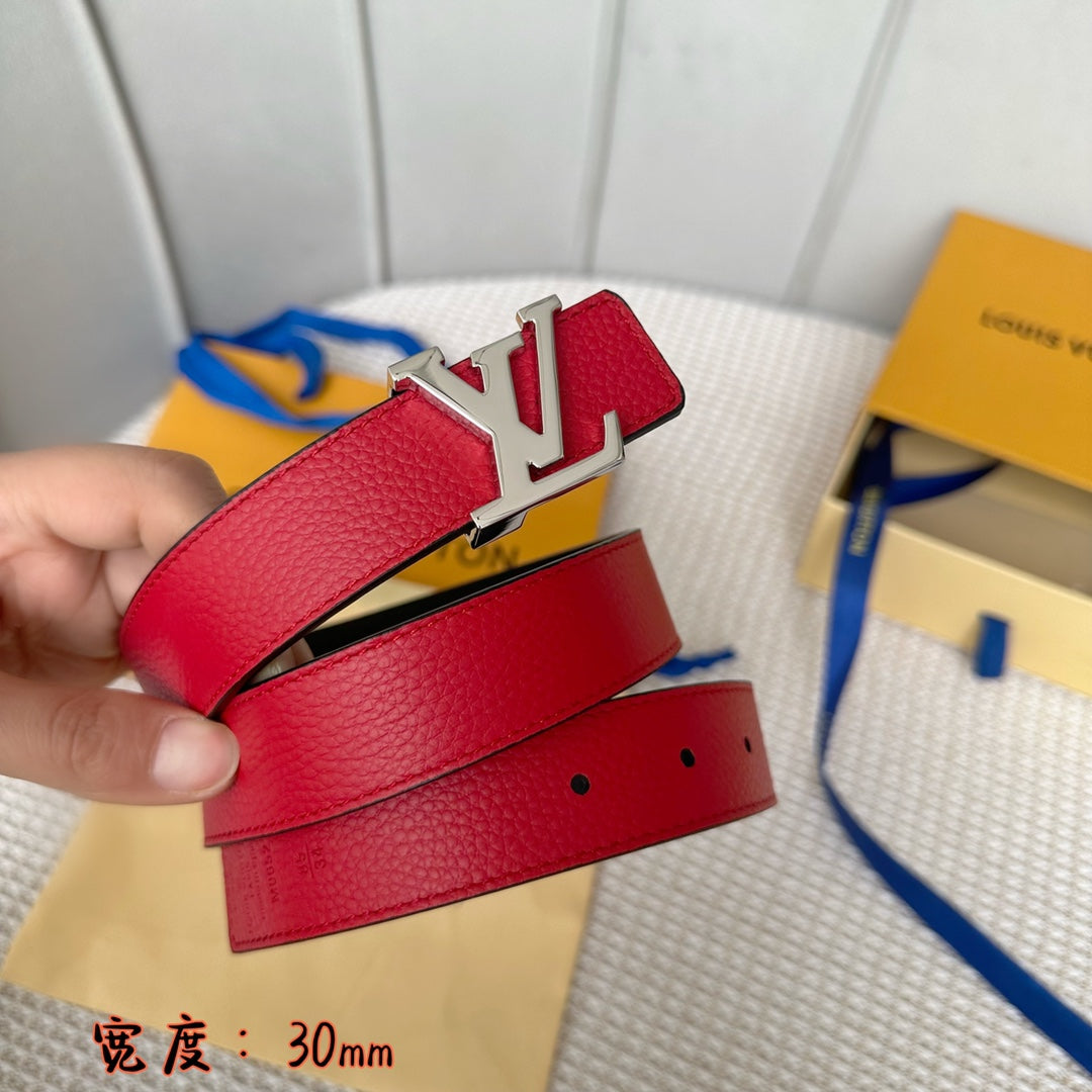 LV 30 MM BELTS IN BLACK AND CHERRY RED CALFSKIN SILVER HARDWARE - 30