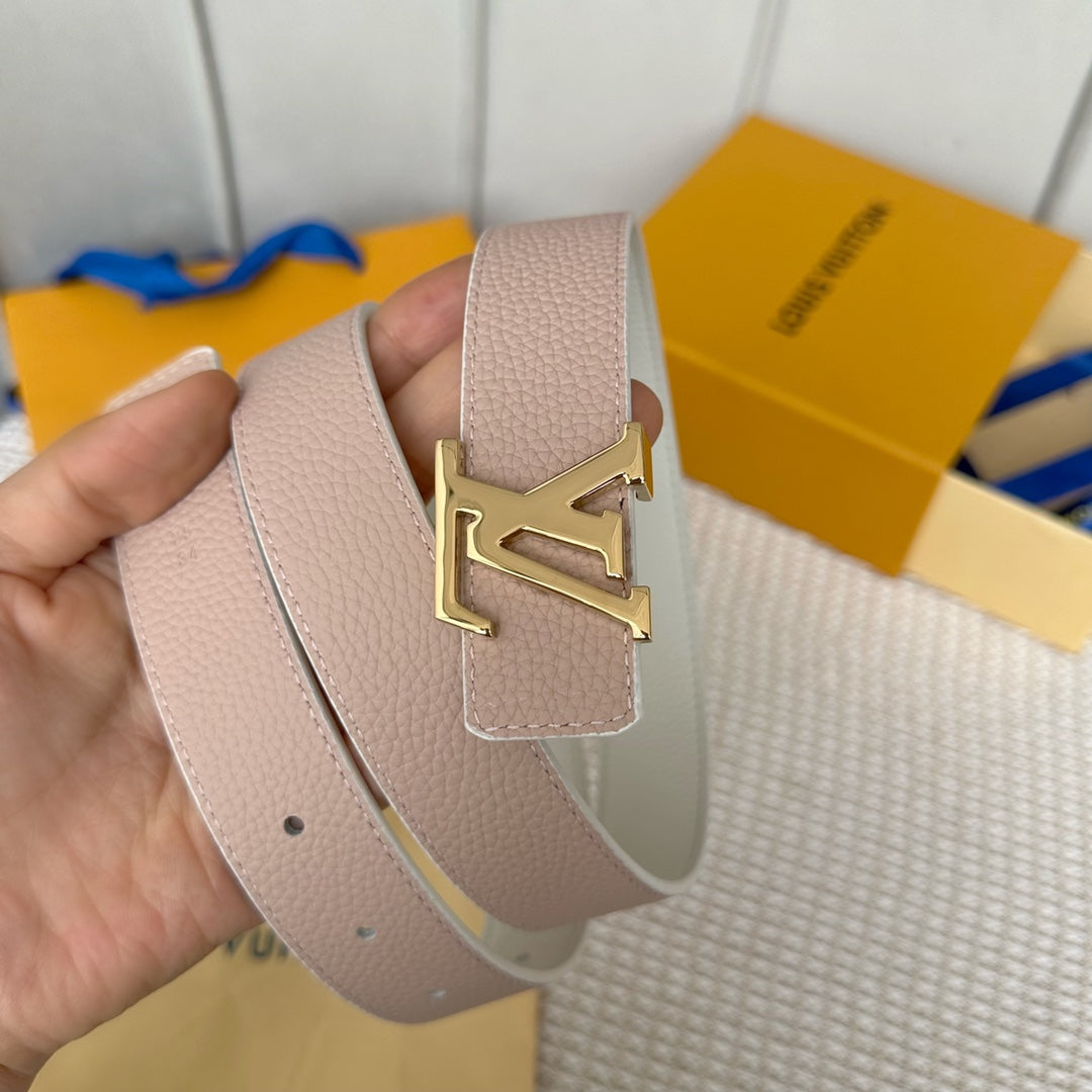 LV 30 MM BELTS IN WHITE AND PINK PASTEL CALFSKIN GOLD HARDWARE - 30