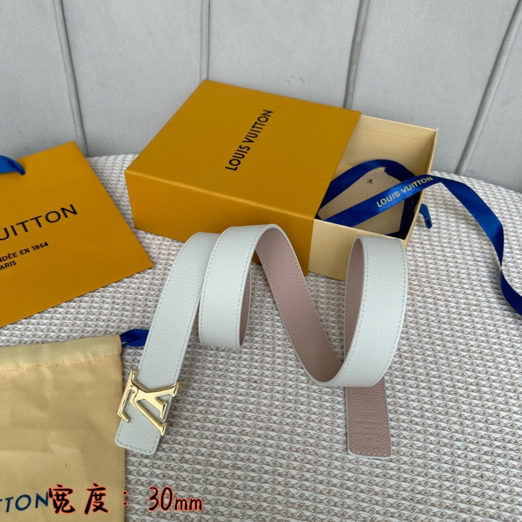 LV 30 MM BELTS IN WHITE AND PINK PASTEL CALFSKIN GOLD HARDWARE - 30