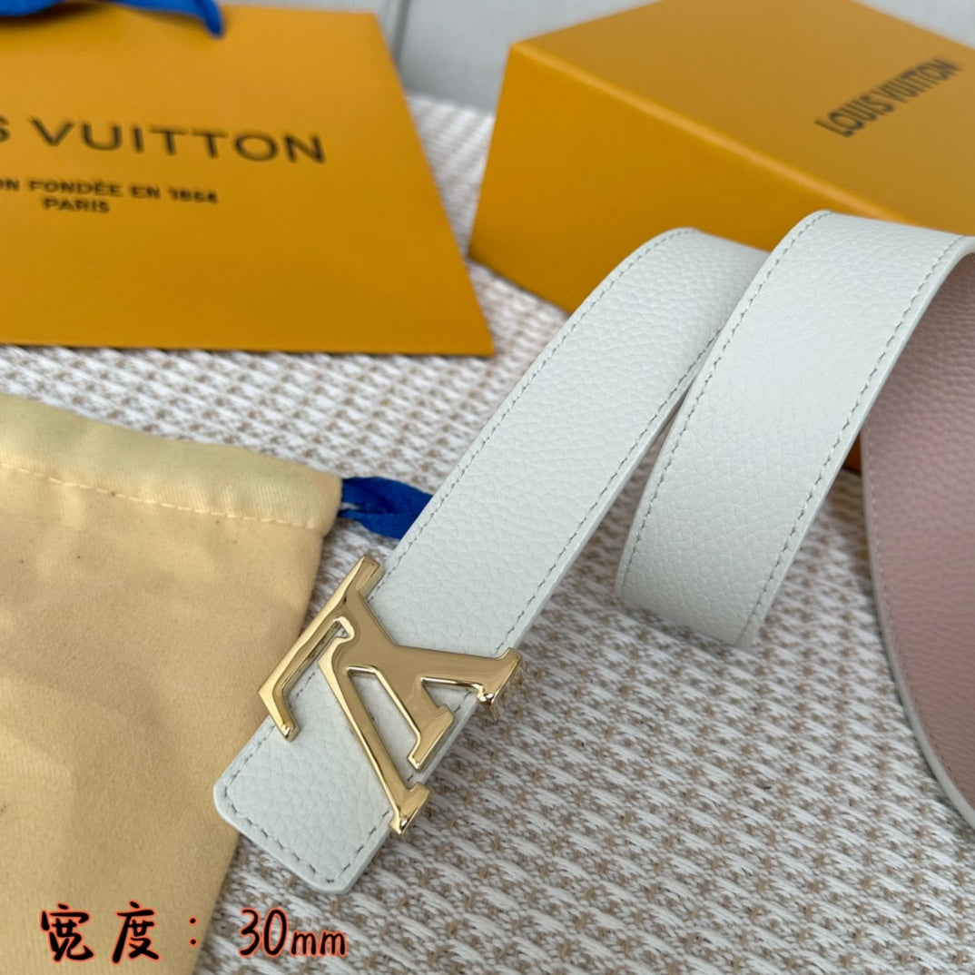LV 30 MM BELTS IN WHITE AND PINK PASTEL CALFSKIN GOLD HARDWARE - 30