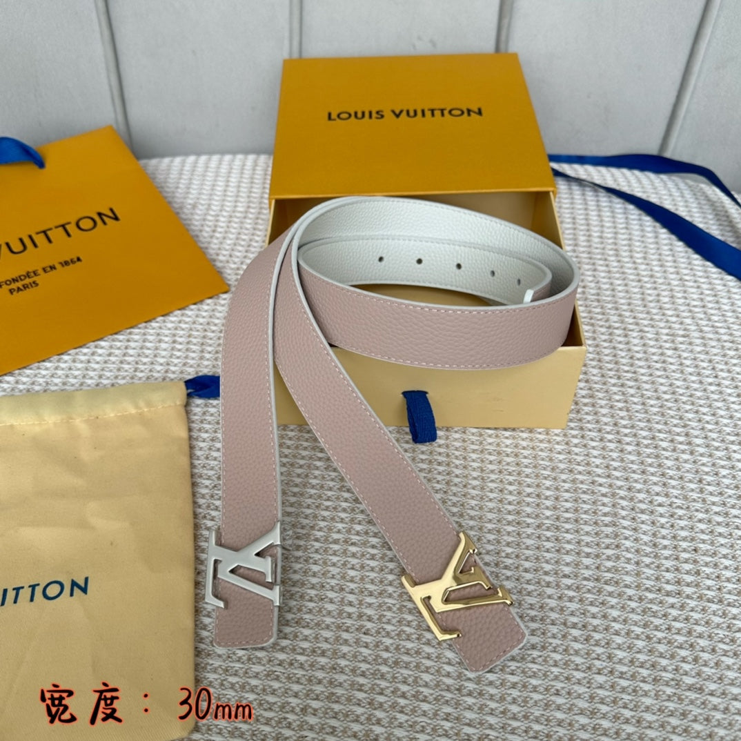 LV 30 MM BELTS IN WHITE AND PINK PASTEL CALFSKIN GOLD HARDWARE - 30