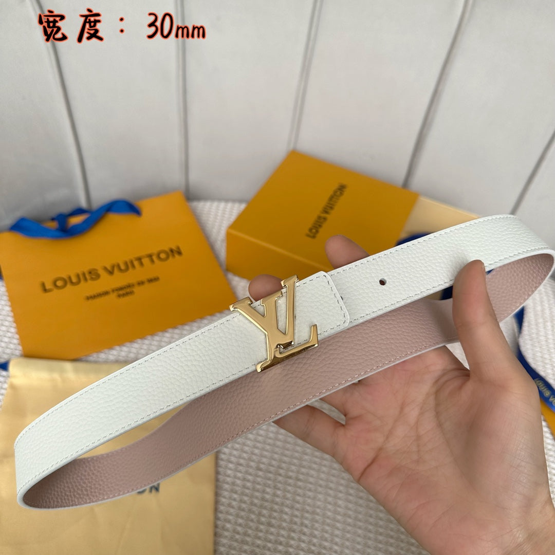 LV 30 MM BELTS IN WHITE AND PINK PASTEL CALFSKIN GOLD HARDWARE - 30