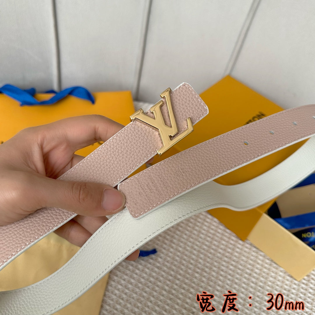 LV 30 MM BELTS IN WHITE AND PINK PASTEL CALFSKIN GOLD HARDWARE - 30