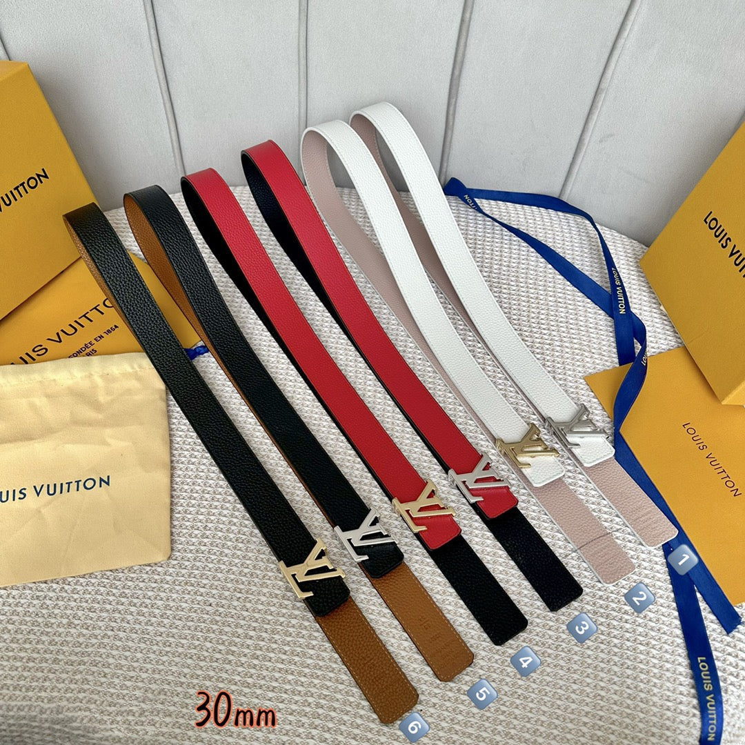 LV Initiales 30mm Reversible Belt Gold Buckle Pink White Leather - 30