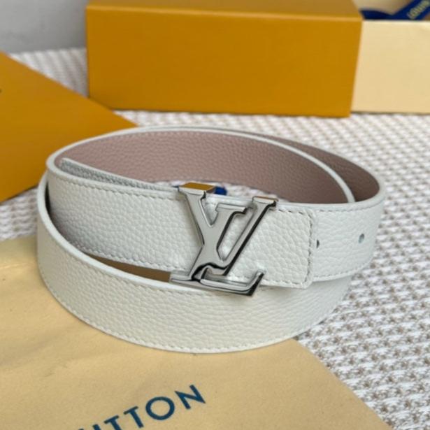 LV 30 MM BELTS IN WHITE AND PINK PASTEL CALFSKIN SILVER HARDWARE - 30