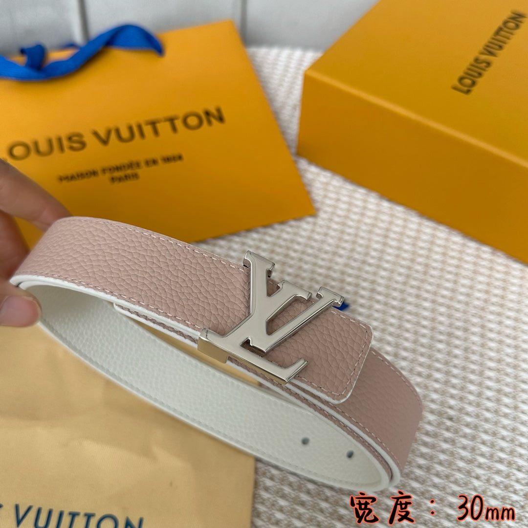 LV 30 MM BELTS IN WHITE AND PINK PASTEL CALFSKIN SILVER HARDWARE - 30