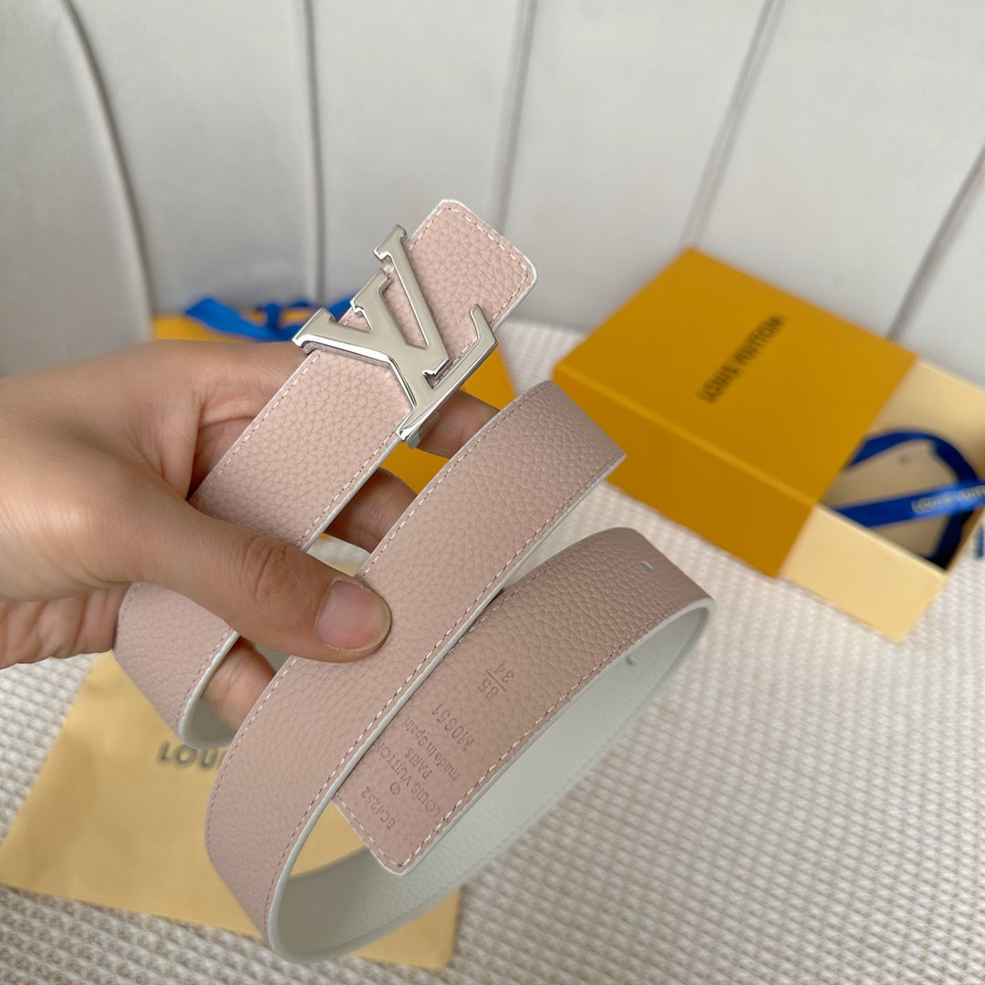 LV 30 MM BELTS IN WHITE AND PINK PASTEL CALFSKIN SILVER HARDWARE - 30