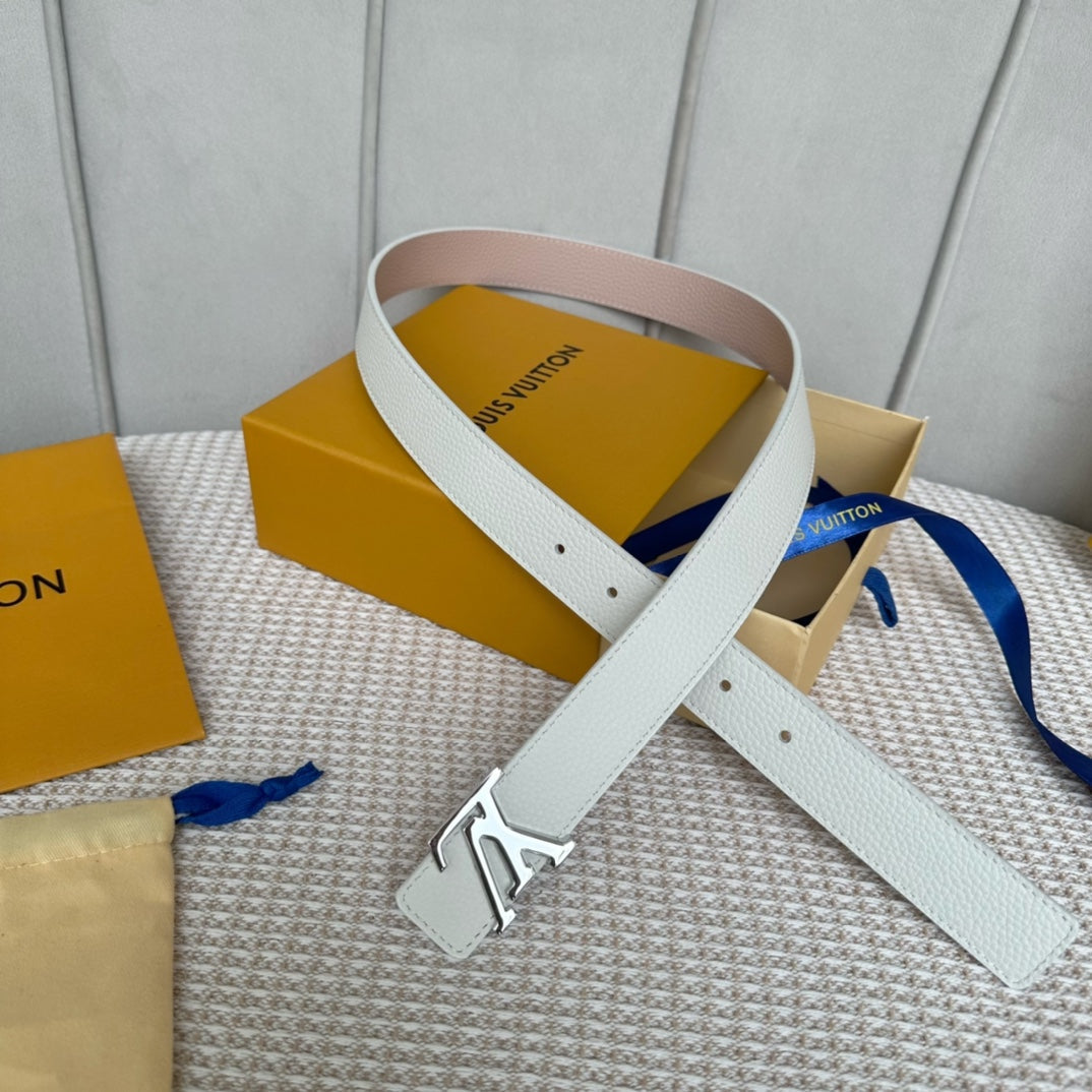 LV 30 MM BELTS IN WHITE AND PINK PASTEL CALFSKIN SILVER HARDWARE - 30