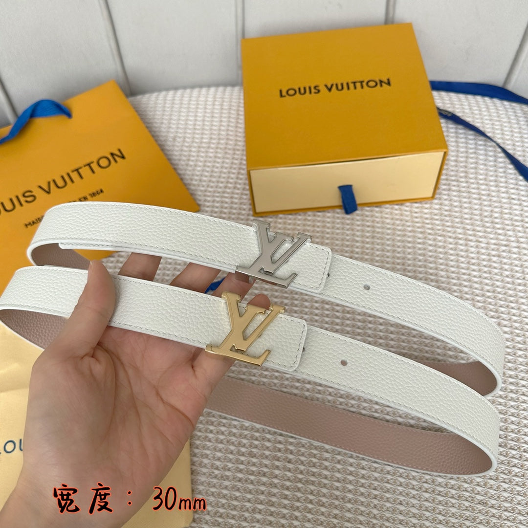 LV 30 MM BELTS IN WHITE AND PINK PASTEL CALFSKIN SILVER HARDWARE - 30