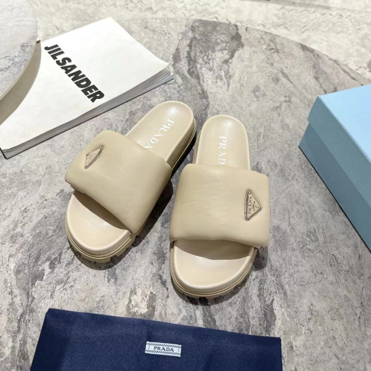 PRA SHEARLING SLIDES CREAMY WHITE LAMBSKIN - 35