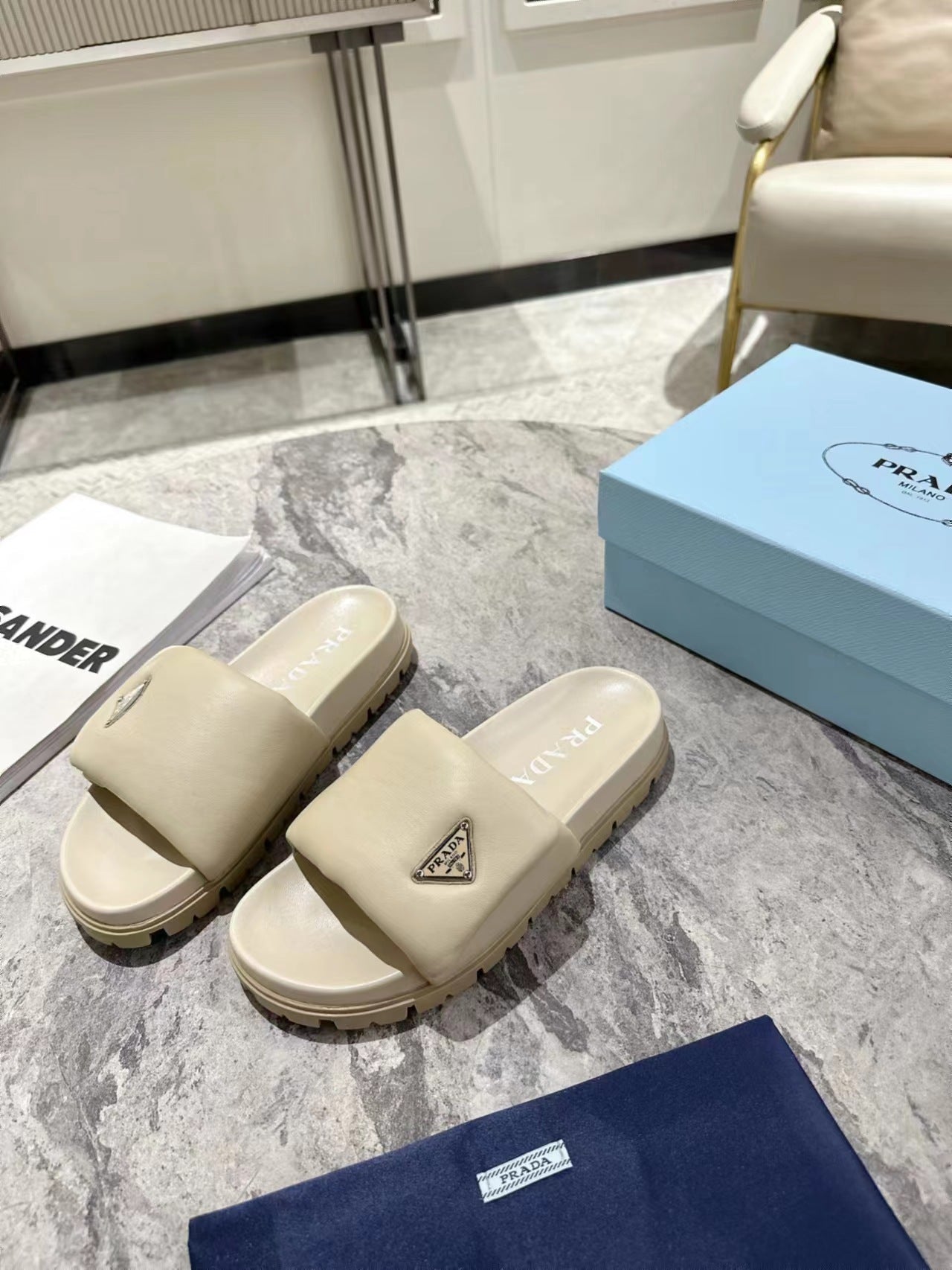 PRA SHEARLING SLIDES CREAMY WHITE LAMBSKIN - 35