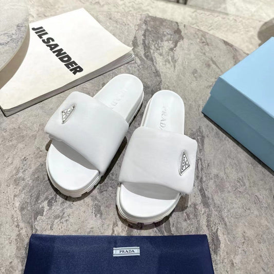 PRA SHEARLING SLIDES WHITE LAMBSKIN - 35