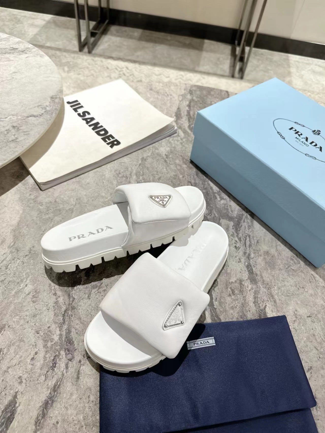 PRA SHEARLING SLIDES WHITE LAMBSKIN - 35