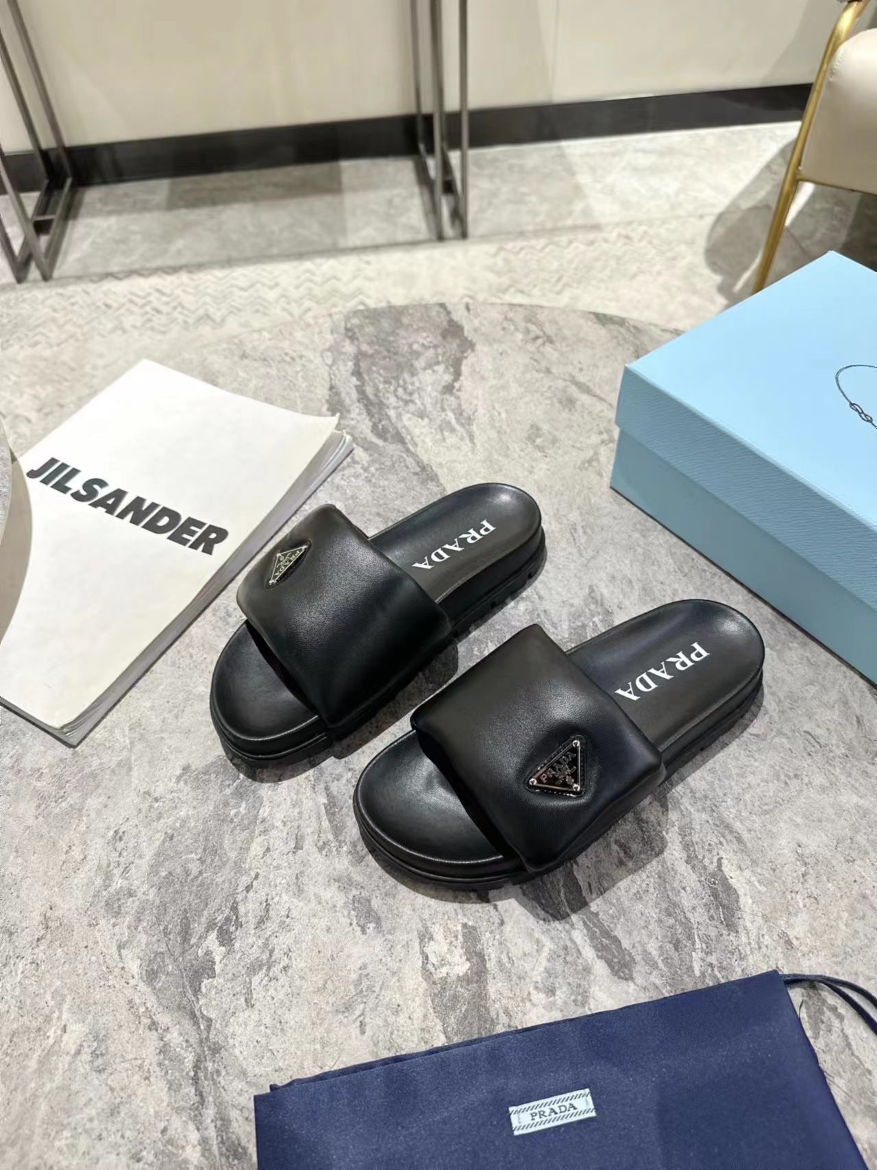 PRA SHEARLING SLIDES BLACK LAMBSKIN - 35