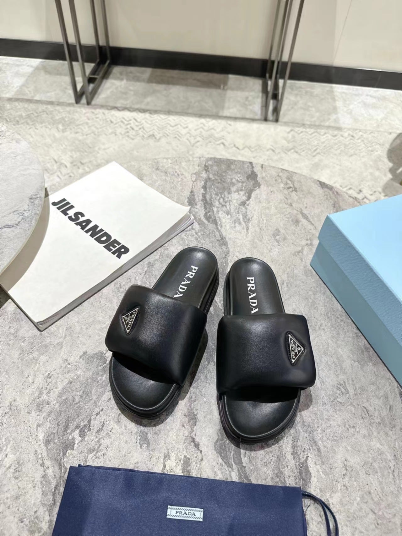 PRA SHEARLING SLIDES BLACK LAMBSKIN - 35