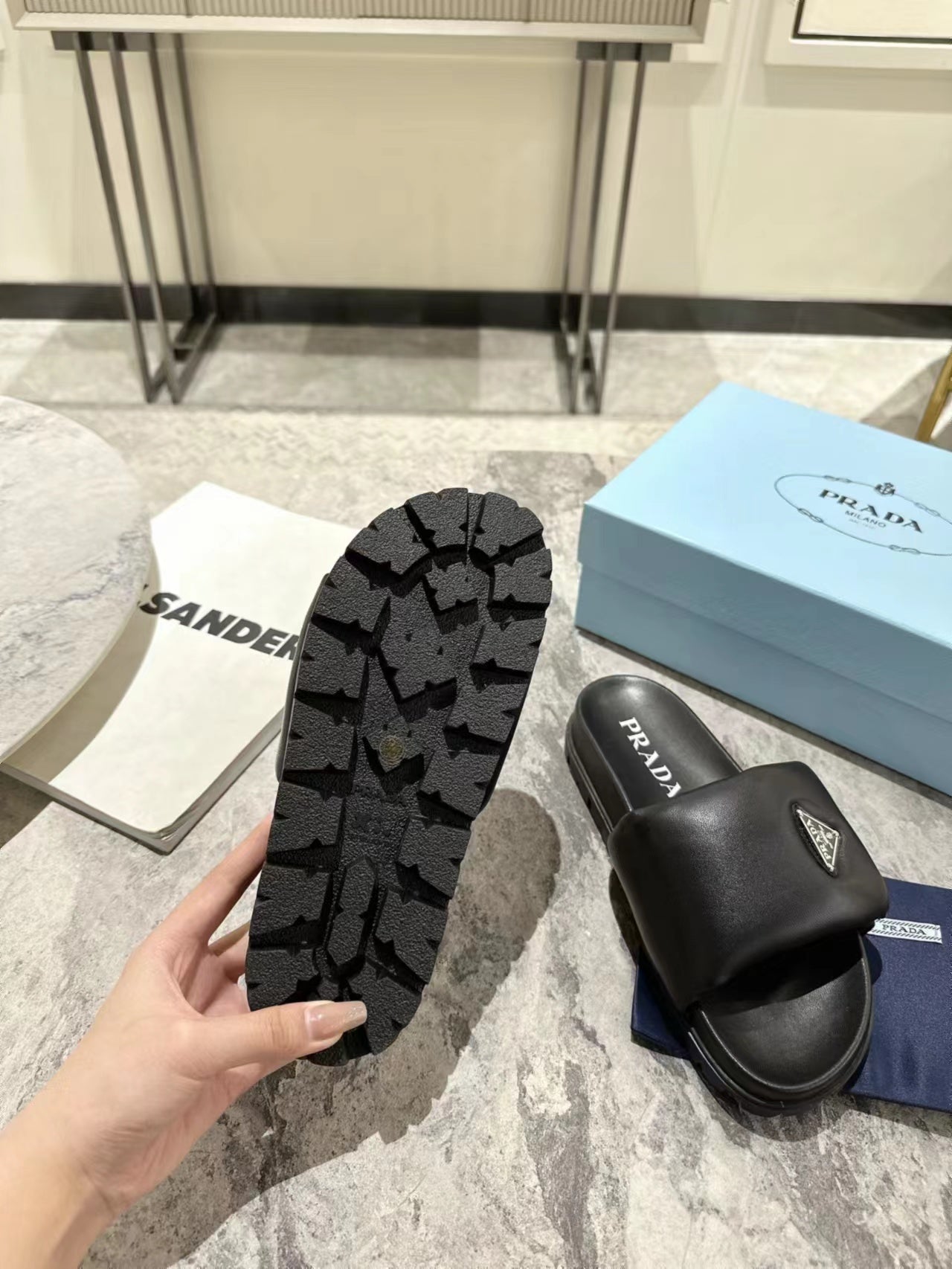 PRA SHEARLING SLIDES BLACK LAMBSKIN - 35