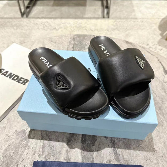 PRA SHEARLING SLIDES BLACK LAMBSKIN - 35