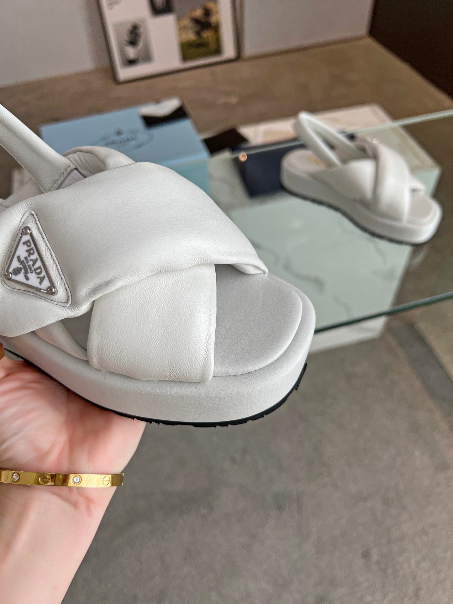 PRA PADDED NAPPA CRISSCROSS SANDALS WHITE LAMBSKIN - 35