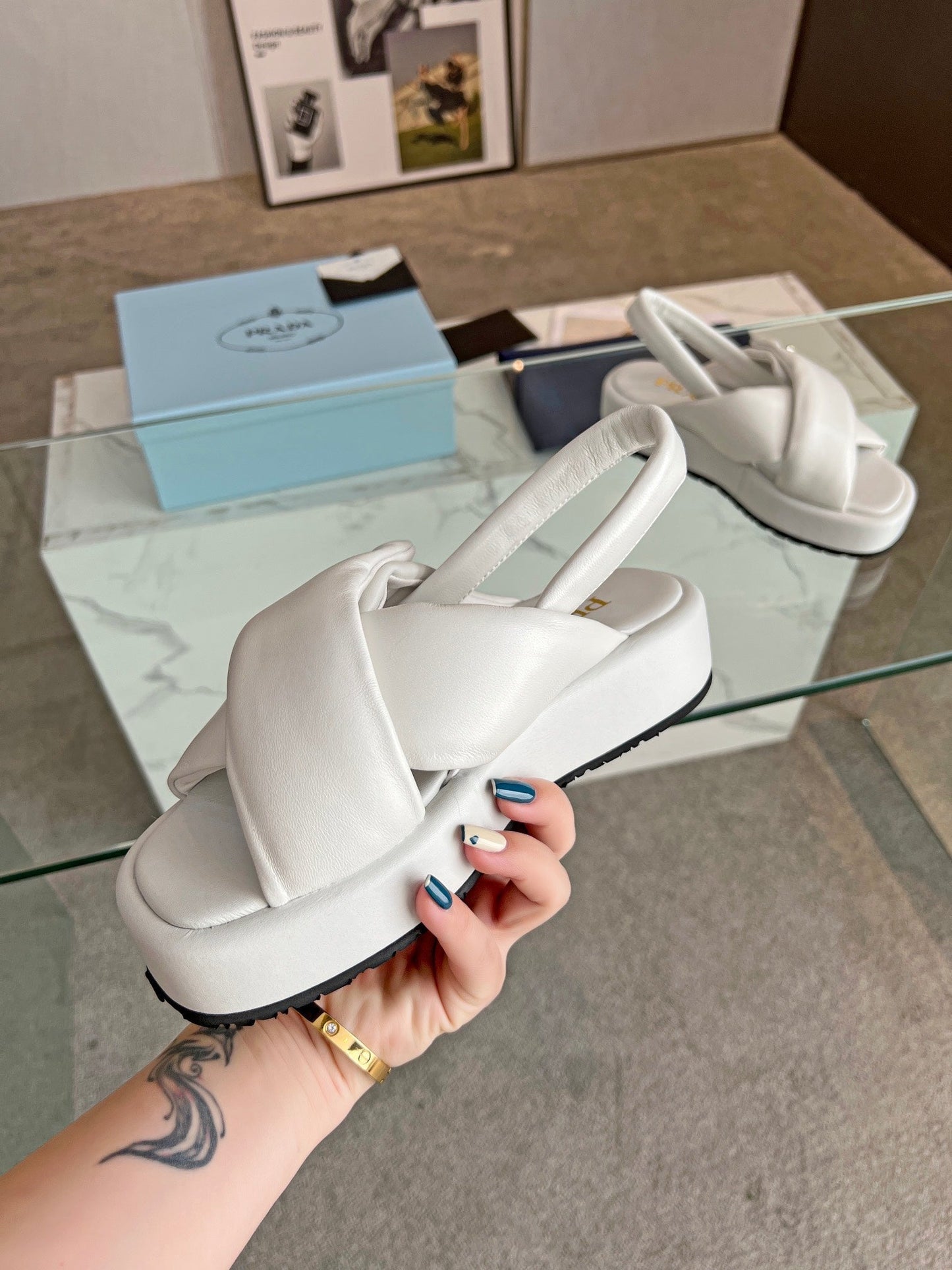 PRA PADDED NAPPA CRISSCROSS SANDALS WHITE LAMBSKIN - 35