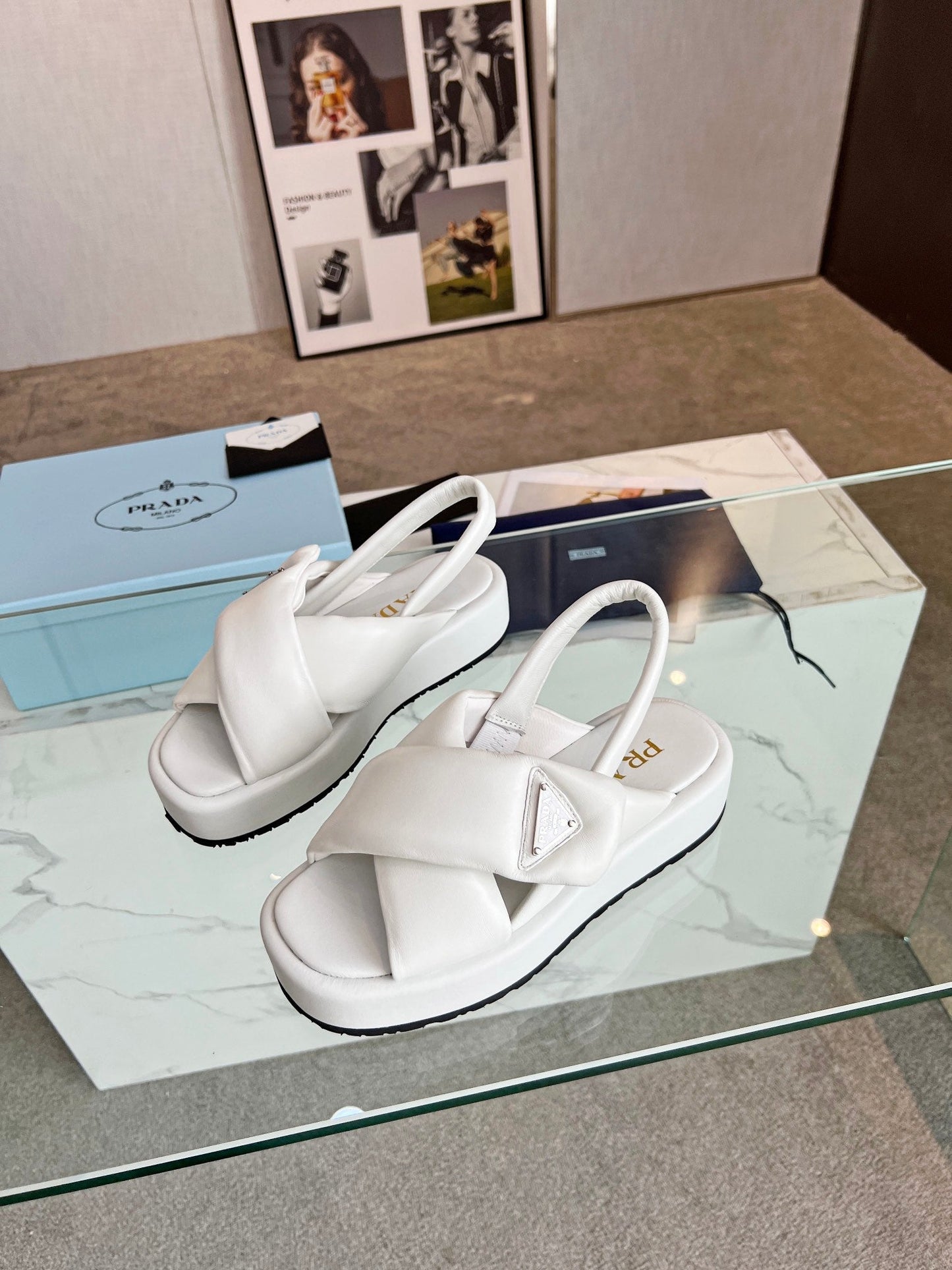 PRA PADDED NAPPA CRISSCROSS SANDALS WHITE LAMBSKIN - 35
