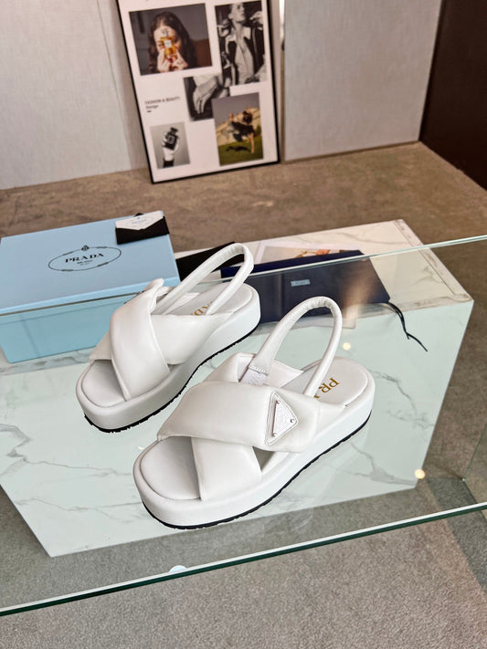 САНДАЛІ PRA PADDED NAPPA CRISSCROSS З БІЛОЇ ОВЕЧОЇ ШКІРИ - 35